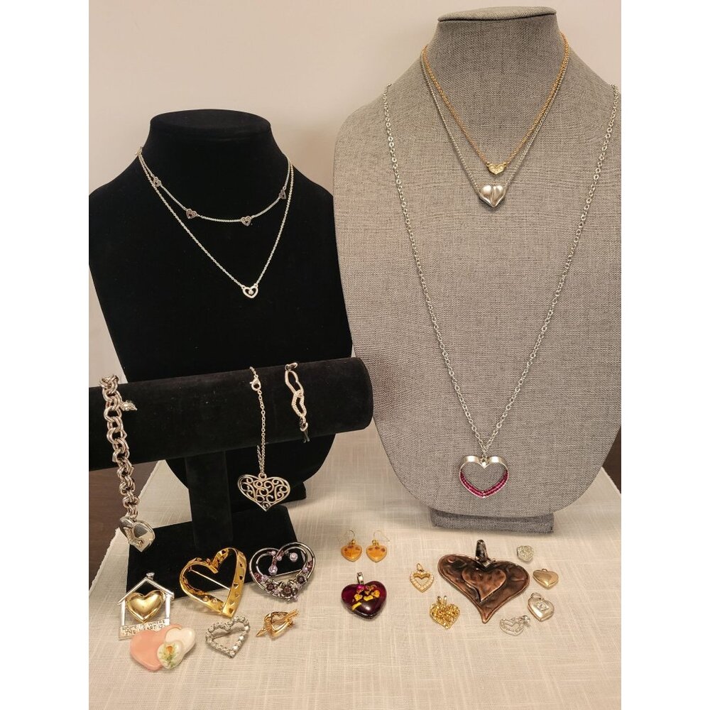 Heart Lovers Jewelry Lot Multiple Length Necklaces Pendants Brooches Bracelets